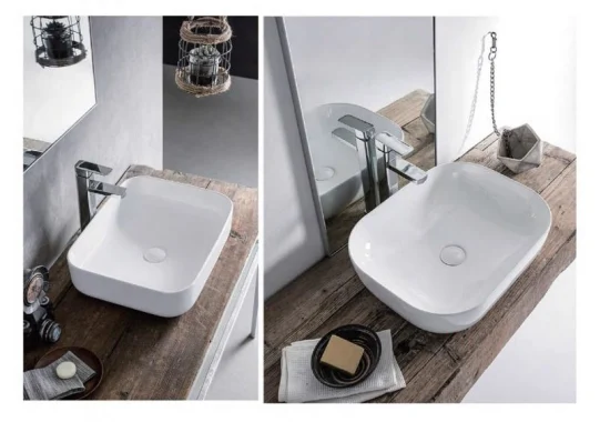 A0060 moderne au-dessus du comptoir montage carré en céramique Art lavabo lavabo de salle de bains